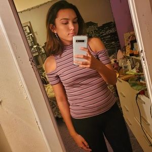 Aeropostale off-the-shoulder Striped Mock Neck